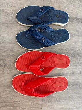 Michael Kors Quilted MK Logo Flip Flops - Navy & Red